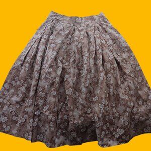 26" Vintage Handmade Skirt 1950s Atomic Brown Print Pleated Midi Side Zipper MCM